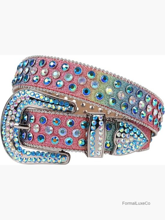 Rhinestone Microfiber Leather Belt - Unisex Cowboy Punk Y2K Belt